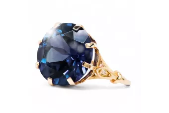 خاتم أصلي من الذهب الوردي عيار 14 قيراطًا مرصع بالياقوت الأزرق من مجموعة Vintage Jewelry vrc073r