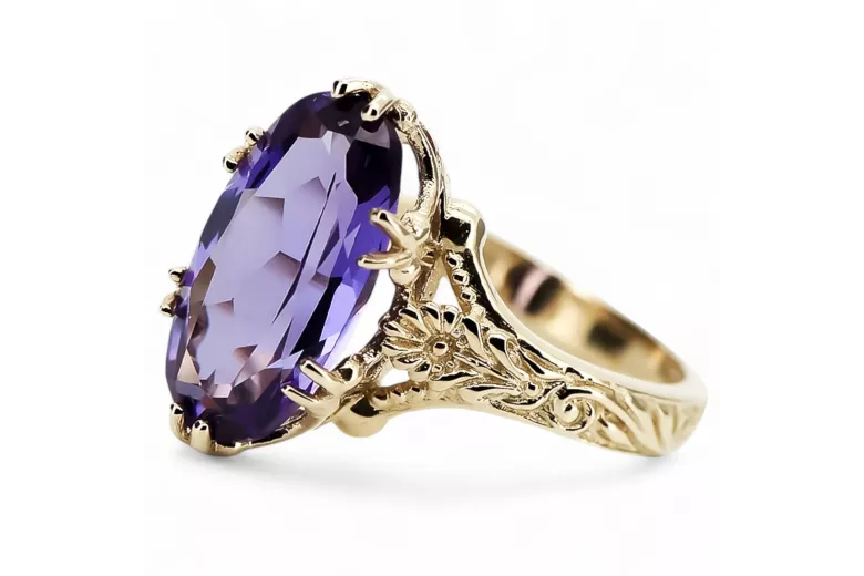 Inel Vintage din Aur Galben 18K cu Alexandrit, Oval 8x15mm