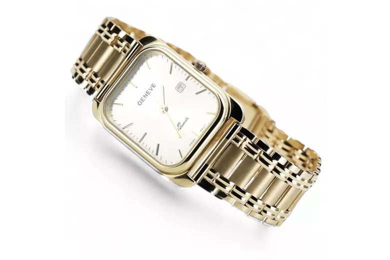 Montre Homme Rectangulaire en Or 14k, Quartz Italien