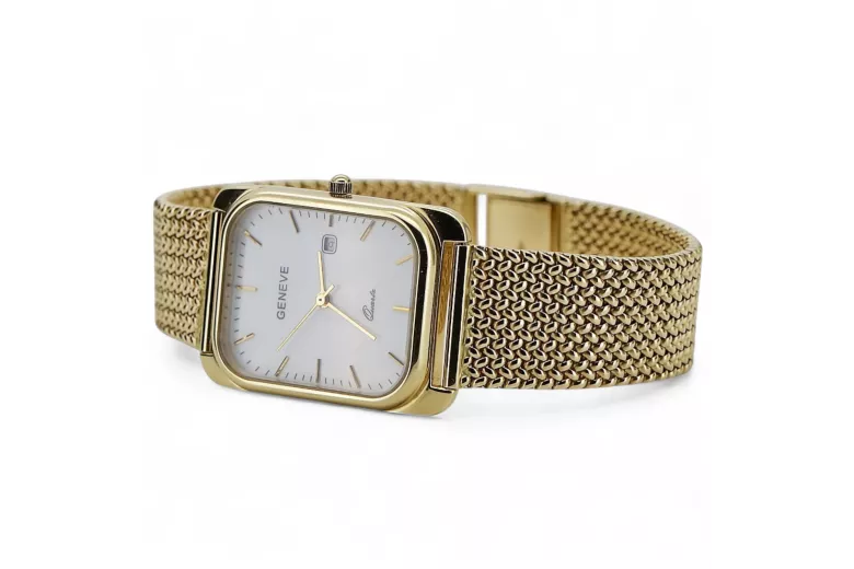 Gelb 14 Karat 585 Gold Herren Geneve Watch Weiß Zifferblatt MW001YDW & MBW021Y