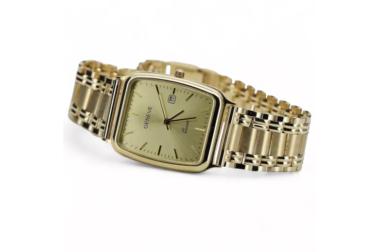 14K gold Geneva men's watch, Japanese quartz, 36.8mm