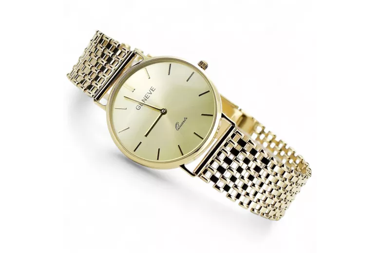 Złoty zegarek męski 14K Geneve, japoński kwarc, 34mm | Zlotychlopak.pl