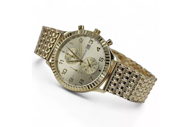 Италиански жълт 14k 585 златен мъжки часовник Geneve mw007y&mbw013y