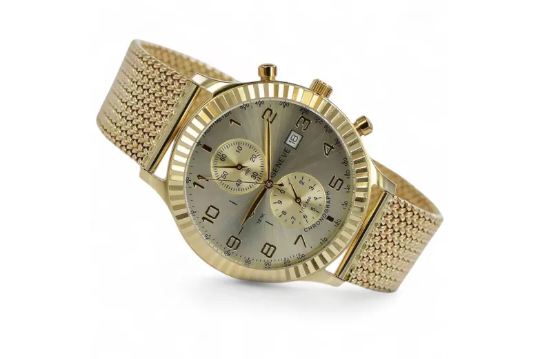 14K Gold Men's Watch, Design italien, Quartz