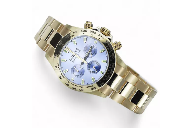 Montre Homme Or 14K, Cadran Bleu, 40mm - Geneve