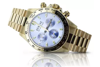 Χρυσό ρολόι με ανδρικό βραχιόλι 14k Geneve mw014ydbl&mbw015y με μπλε διάγραμμα