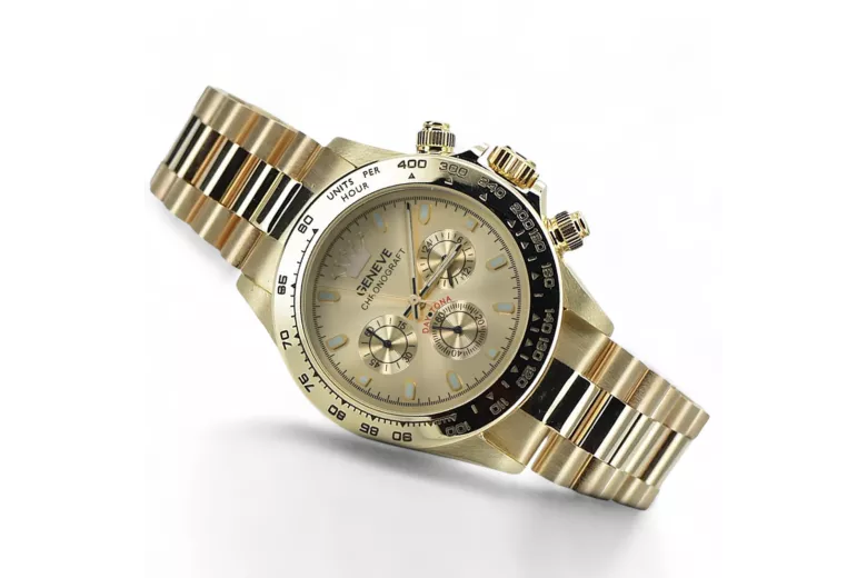Gold men's watch Geneve ★ zlotychlopak.pl ★ Gold purity 585 333 Low Price!
