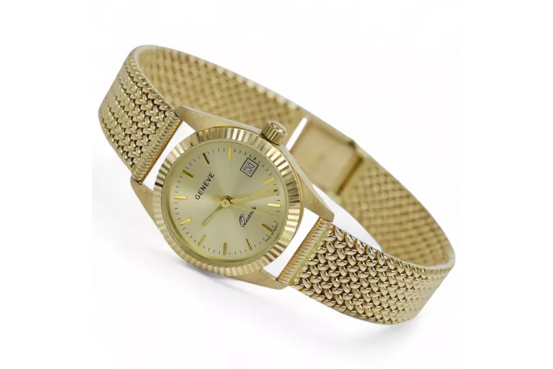 Montre-bracelet pour femme en or jaune 14 carats 585, Genève lw020ydy&lbw003y