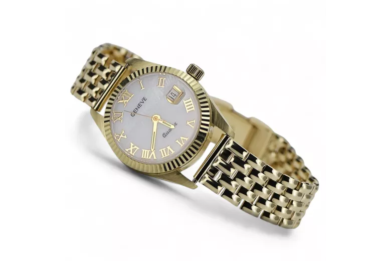 14K Gold Women's Watch, Pearl Dial, Italian Design