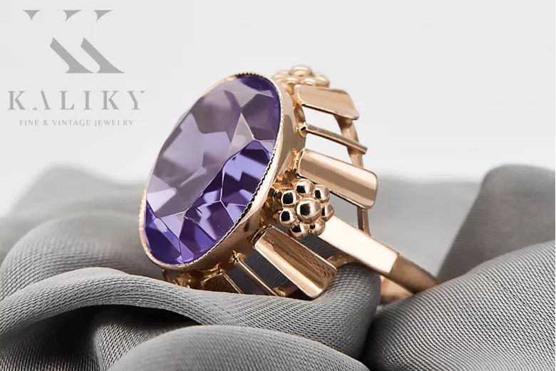Vintažiniai papuošalai Žiedas Alksandritas Originalus 14k rožinio aukso vintage vrc043r