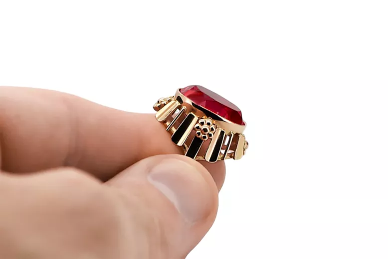 Rubinrot Originales Vintage-Roségold aus 14 Karat Ring Vintage Stil vrc043r