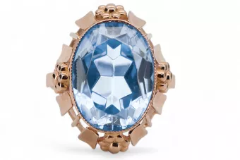 Or rose 14 carats vintage d'origine Aigue-marine Anneau Style vintage vrc043r