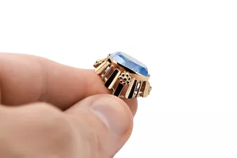 Or rose 14 carats vintage d'origine Aigue-marine Anneau Style vintage vrc043r