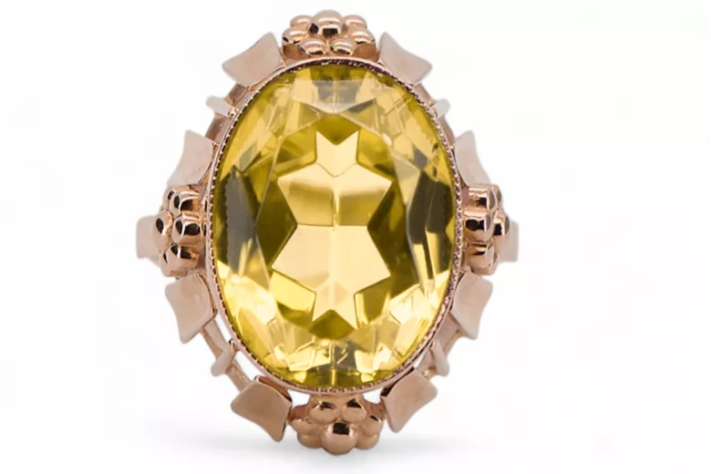 Estilo vintage Anillo Peridoto amarillo Oro rosa antiguo original de 14k vrc043r