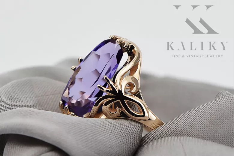 Russisch Sowjetrosa 14 Karat 585 Gold Alexandrit Rubin Smaragd Saphir Zirkon Ring vrc090