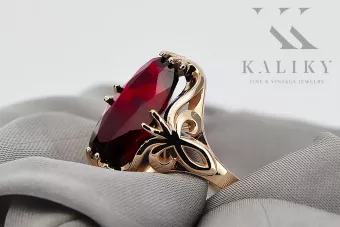 Artesanía vintage Anillo Rubí Oro rosa antiguo original de 14k vrc082r