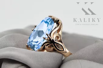 Akvamarinas Originalus 14k rožinio aukso vintage Žiedas Vintage vrc082r