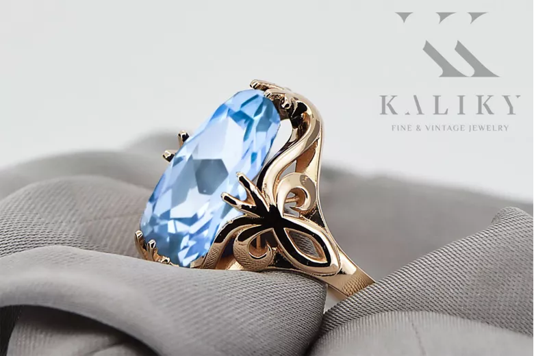 Ring Aquamarine Original Vintage 14K Rose Gold Vintage vrc082r
