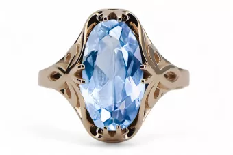 Anillo Aguamarina Oro rosa antiguo original de 14k Artesanía vintage vrc082r