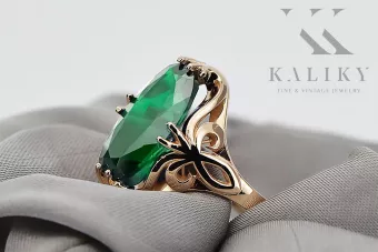 Žiedas Smeraldai Originalus 14k rožinio aukso vintage Vintažiniai papuošalai vrc082r