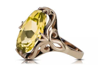 Vintage Anillo Peridoto amarillo Oro rosa antiguo original de 14k vrc082r