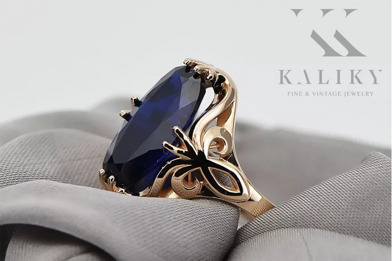 Originalus 14k rožinio aukso vintage Sapyras Žiedas Vintažinis stilius vrc082r
