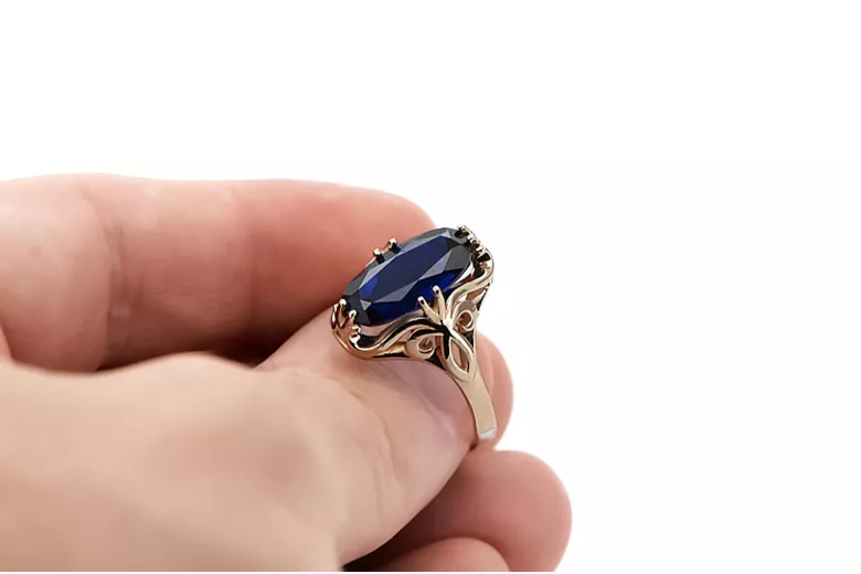 Originalus 14k rožinio aukso vintage Sapyras Žiedas Vintažinis stilius vrc082r