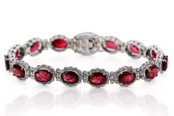 Bracelet tennis en or blanc 14 carats, rubis et zircons tbc001w