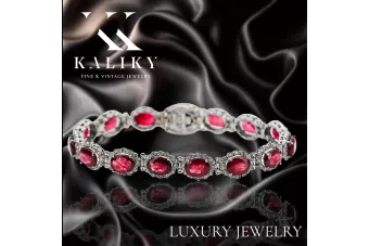 Тенісний браслет з білого золота 14k з рубінами та цирконами tbc001w