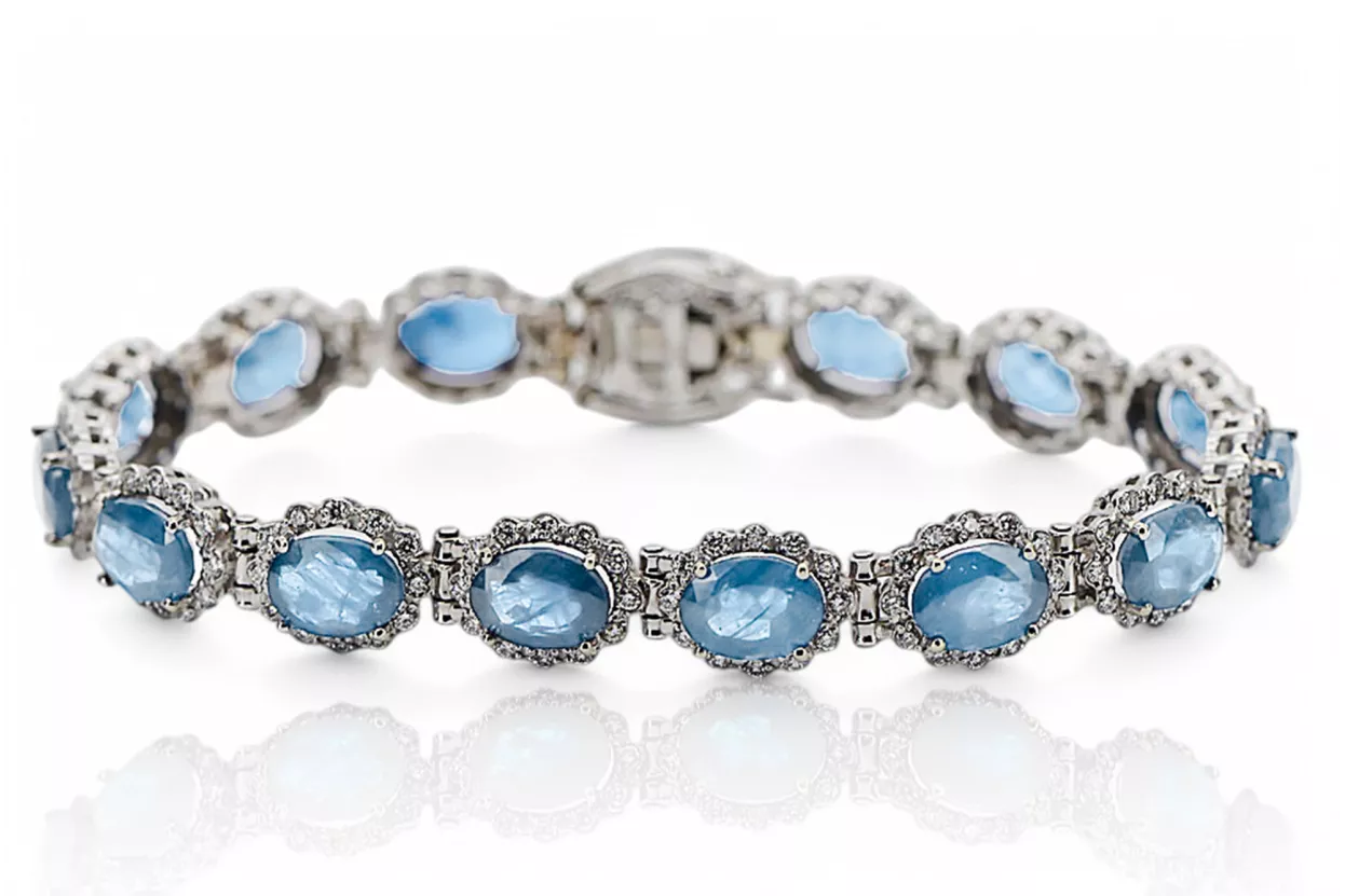White 14k gold aquamarine and zircons tennis bracelet tbc001w White 14k gold aquamarine and zircons tennis bracelet tbc001w