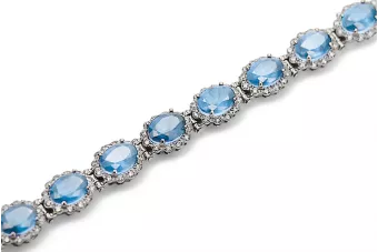 Blanco 14k Oro Aquamarine y Zircons Pulsera Tenis TBC001W