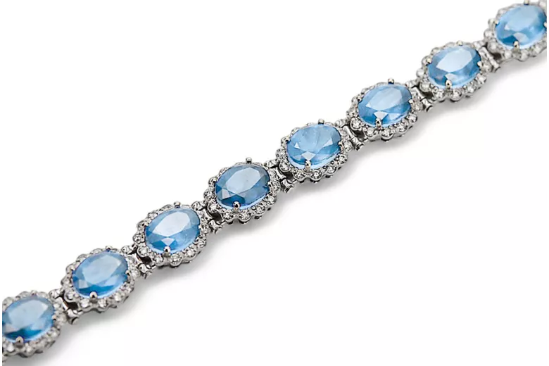 White 14k gold aquamarine and zircons tennis bracelet tbc001w