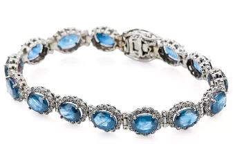 Тенісний браслет з білого золота 14k з аквамарином та цирконами tbc001w