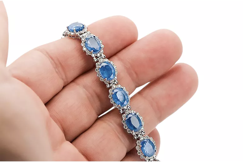 White 14k gold aquamarine and zircons tennis bracelet tbc001w