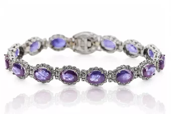 White 14k gold alexandrite and zircons tennis bracelet tbc001w