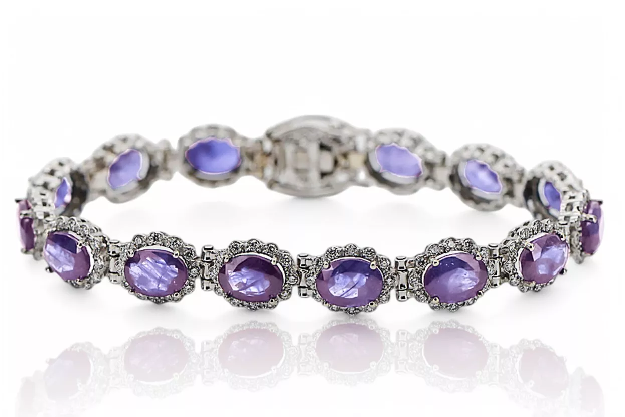 Pulsera de tenis de alejandrita y circonitas en oro blanco de 14k tbc001ws Pulsera de tenis de alejandrita y circonitas en oro blanco de 14k tbc001ws