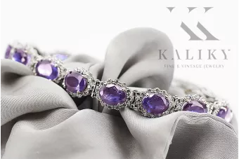 White 14k gold alexandrite and zircons tennis bracelet tbc001w