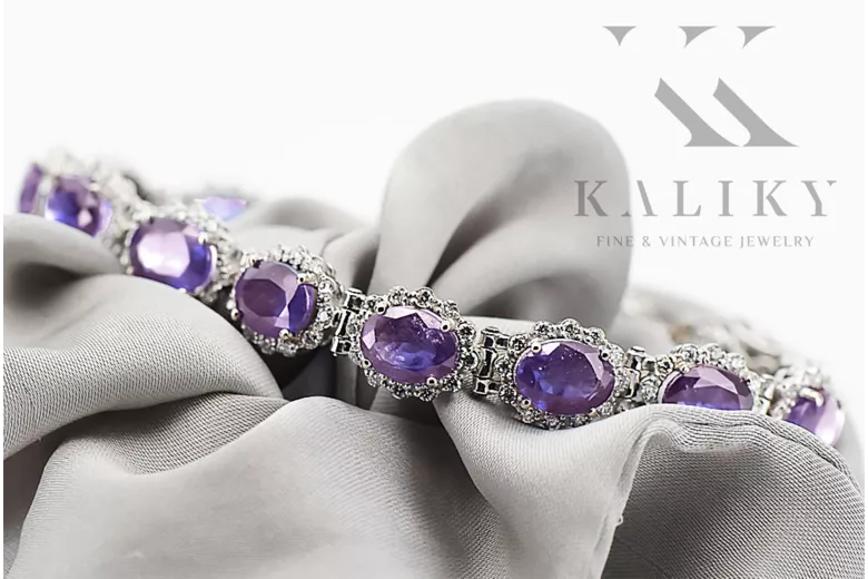 White 14k gold alexandrite and zircons tennis bracelet tbc001w