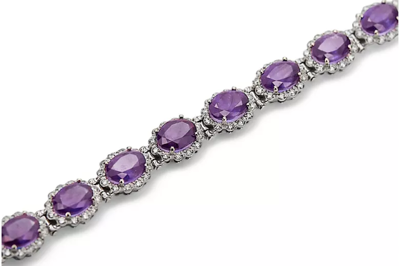 White 14k gold alexandrite and zircons tennis bracelet tbc001w