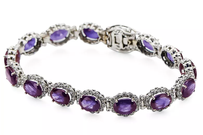 White 14k gold alexandrite and zircons tennis bracelet tbc001w