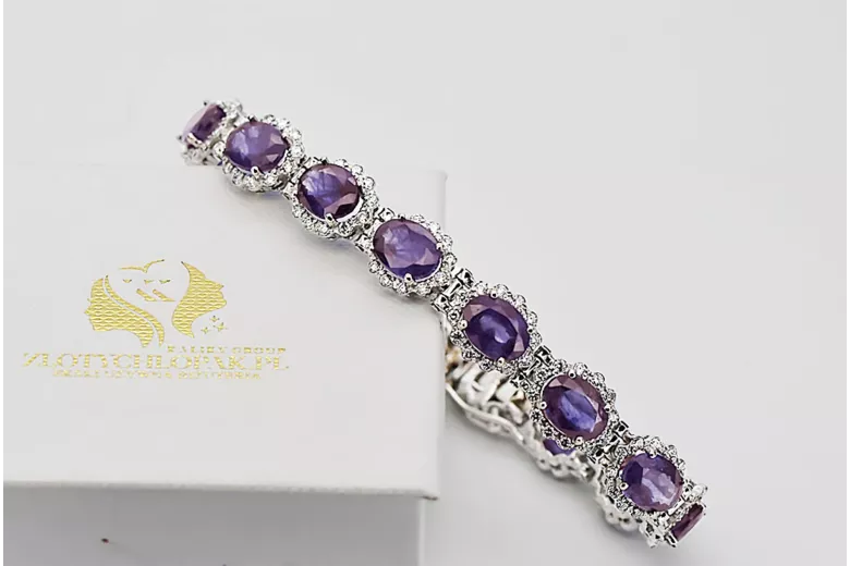 White 14k gold alexandrite and zircons tennis bracelet tbc001w