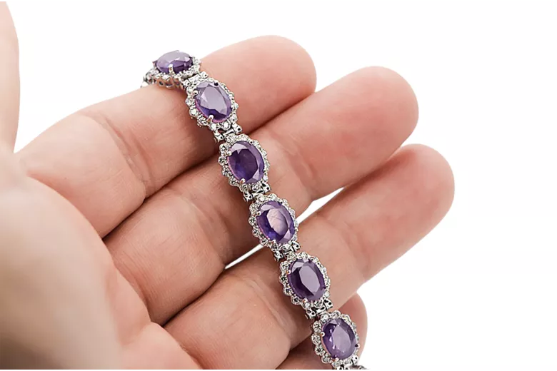 White 14k gold alexandrite and zircons tennis bracelet tbc001w