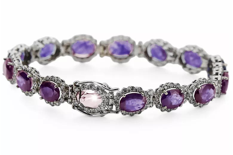 White 14k gold alexandrite and zircons tennis bracelet tbc001w
