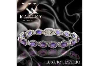 White 14k gold alexandrite and zircons tennis bracelet tbc001w