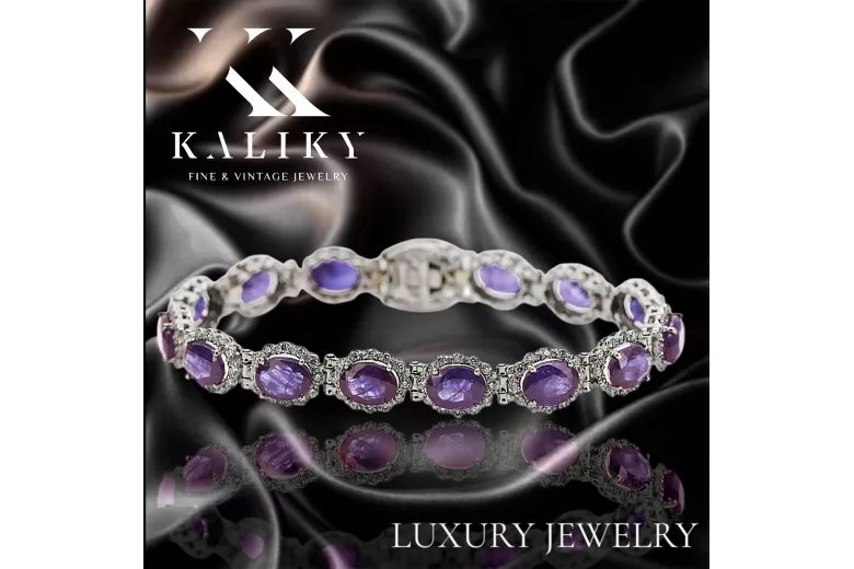 White 14k gold alexandrite and zircons tennis bracelet tbc001w