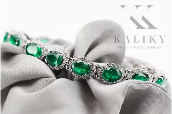 White 14k gold emerald and zircons tennis bracelet tbc001w