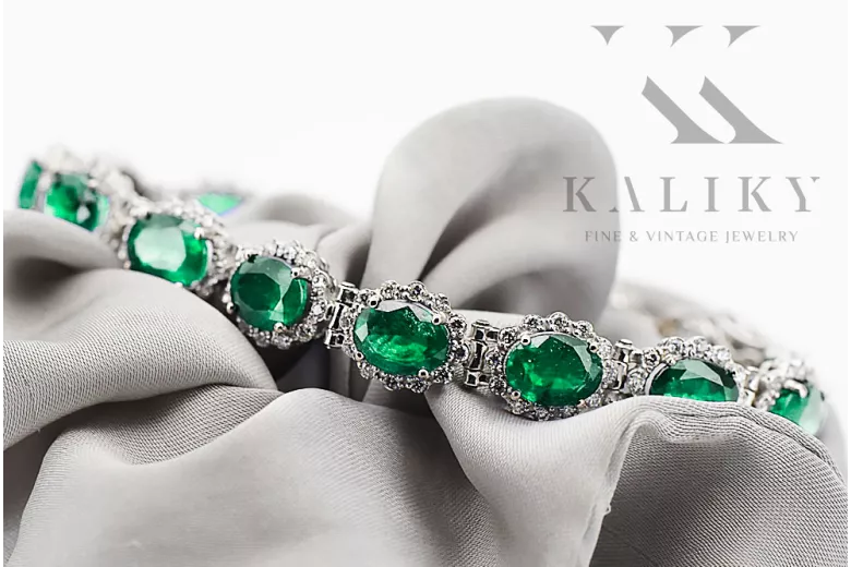 White 14k gold emerald and zircons tennis bracelet tbc001w