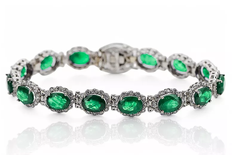 White 14k gold emerald and zircons tennis bracelet tbc001w