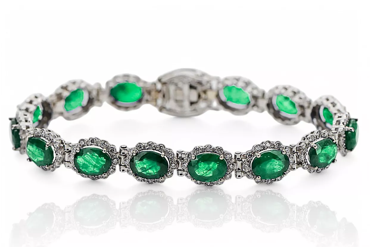 Bracelet tennis en or blanc 14 carats avec émeraude et zircons tbc001w Bracelet tennis en or blanc 14 carats avec émeraude et zircons tbc001w