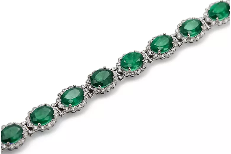 White 14k gold emerald and zircons tennis bracelet tbc001w